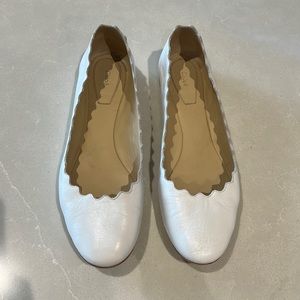 Chloe Lauren White Scalloped Leather Ballerina Flats 38.5 - gently used shoes